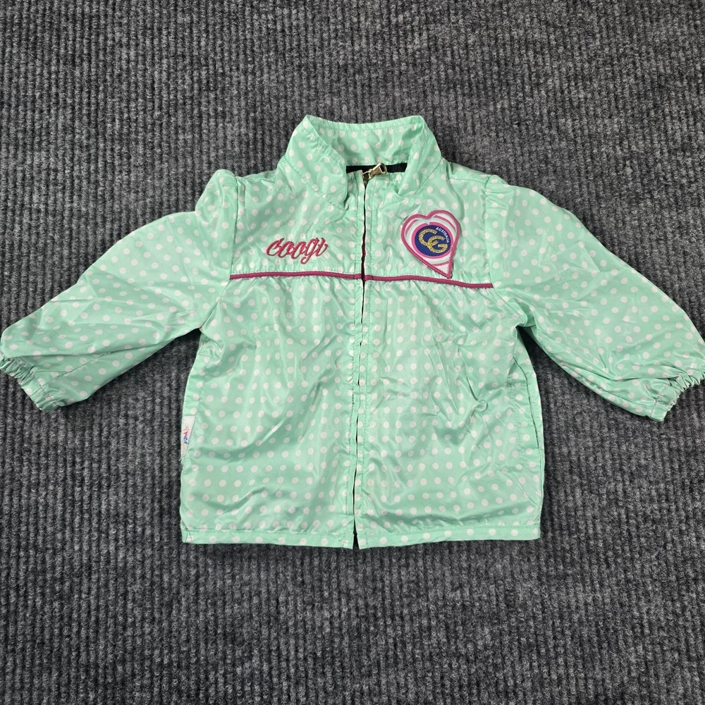 Coogi Baby Girls Polka Dot Jacket 12M Green Pink Zip Windbreaker Coat